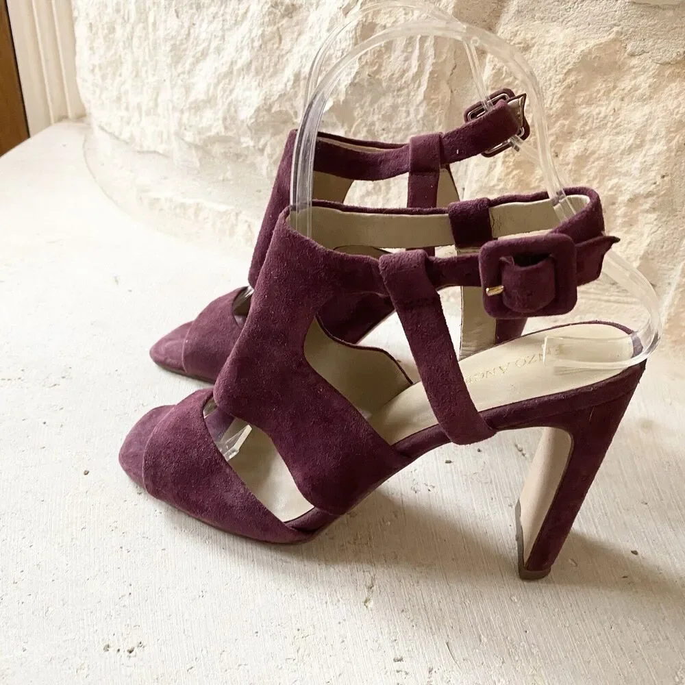 Enzo Angiolini‎ Trudy Maroon Purple Leather Block Heel Sz 6.5 EU 37